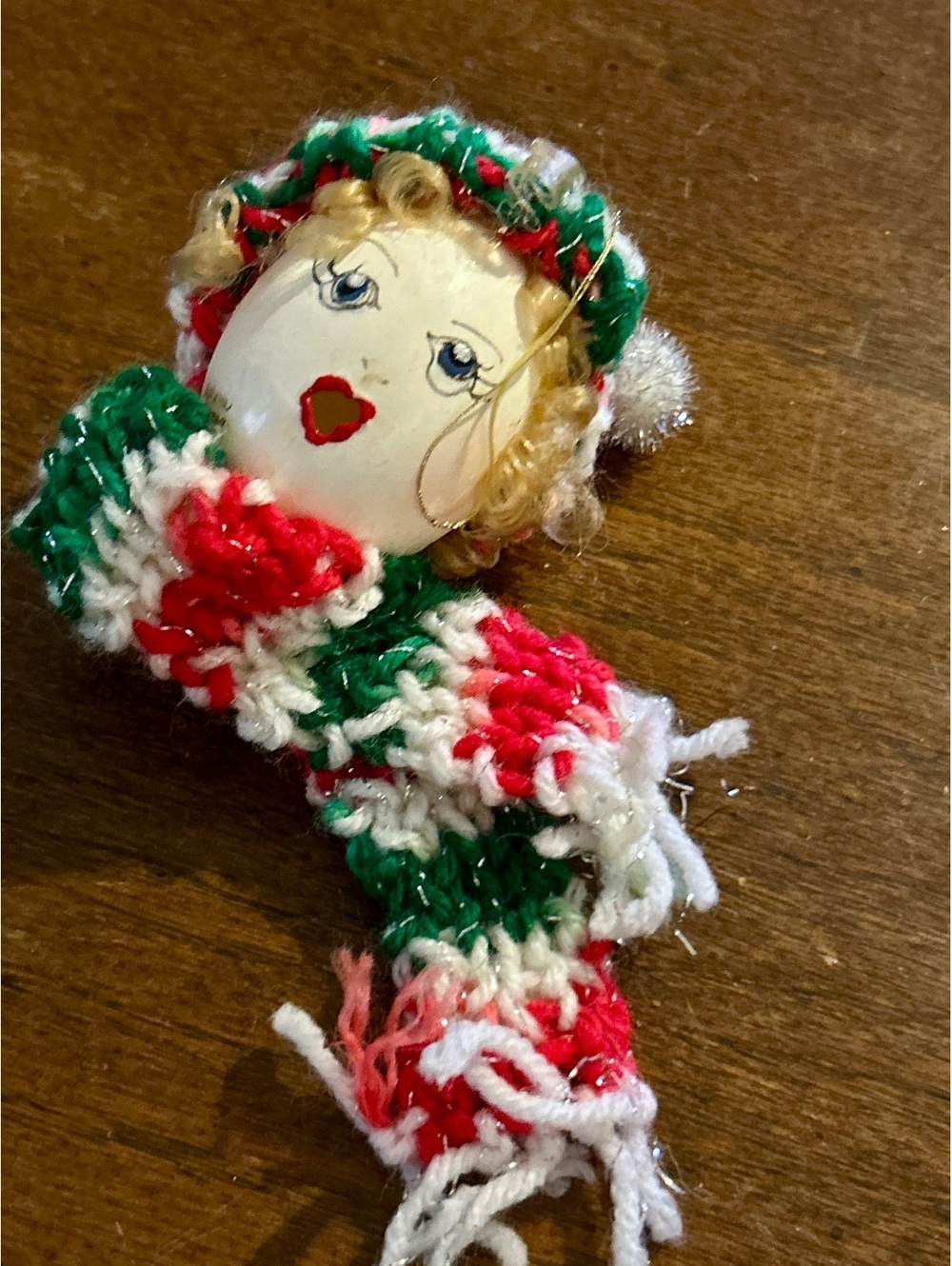 Handmade Christmas Angel Ornament with Crocheted Scarf and Hat